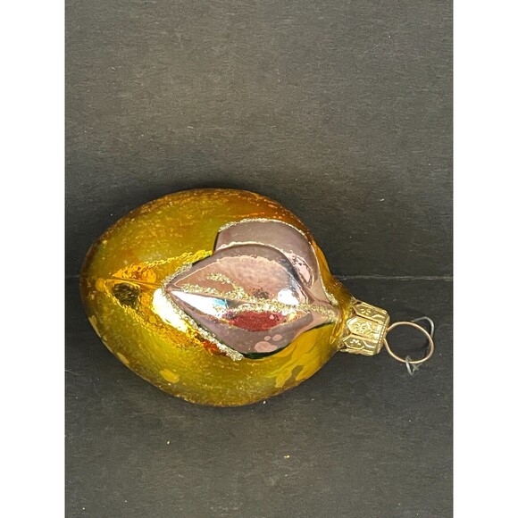 Vintage Mercury Glass Red-Gold Plum Fruit w/Leaves Ornament Christmas - Picture 2 of 9